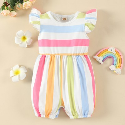 【0M-18M】Baby Girl Cute Colorful Striped Ruffled Romper