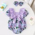 【3M-24M】2-piece Baby Girl Sweet Purple Floral Printed Ruffle Romper With Bow Hair Tie