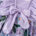 【3M-24M】2-piece Baby Girl Sweet Purple Floral Printed Ruffle Romper With Bow Hair Tie