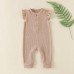 【0M-12M】Baby Girl Comfortable Solid Color Cotton Ruffled Sleeve Romper