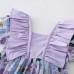 【3M-24M】2-piece Baby Girl Sweet Purple Floral Printed Ruffle Romper With Bow Hair Tie