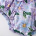 【3M-24M】2-piece Baby Girl Sweet Purple Floral Printed Ruffle Romper With Bow Hair Tie