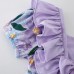 【3M-24M】2-piece Baby Girl Sweet Purple Floral Printed Ruffle Romper With Bow Hair Tie