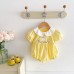 【3M-24M】Baby Girl Cute Bunny And Flower Embroidered Bubble Sleeve Yellow Romper