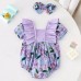 【3M-24M】2-piece Baby Girl Sweet Purple Floral Printed Ruffle Romper With Bow Hair Tie