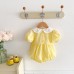 【3M-24M】Baby Girl Cute Bunny And Flower Embroidered Bubble Sleeve Yellow Romper