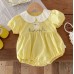 【3M-24M】Baby Girl Cute Bunny And Flower Embroidered Bubble Sleeve Yellow Romper