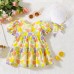 【9M-3Y】2-piece Baby Girl Cute Bunny Printed Bubble Sleeve Dress With Hat