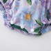 【3M-24M】2-piece Baby Girl Sweet Purple Floral Printed Ruffle Romper With Bow Hair Tie