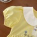 【3M-24M】Baby Girl Cute Bunny And Flower Embroidered Bubble Sleeve Yellow Romper