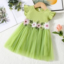 【9M-3Y】Baby Girl Sweet And Cute Floral Embroidered Ruffle Sleeve Dress