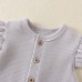 【0M-12M】Baby Girl Comfortable Solid Color Cotton Ruffled Sleeve Romper