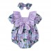 【3M-24M】2-piece Baby Girl Sweet Purple Floral Printed Ruffle Romper With Bow Hair Tie