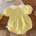 【3M-24M】Baby Girl Cute Bunny And Flower Embroidered Bubble Sleeve Yellow Romper