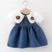 【6M-3Y】Baby Girls Sweet Fake Two Piece Ruffled Doll Collar Denim Dress