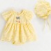 【3M-24M】Baby Girl Cute Cotton Floral Embroidery Hollow Bowknot Short-sleeved Romper With Hat