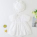 【3M-24M】Baby Girl Cute Cotton Floral Embroidery Hollow Bowknot Short-sleeved Romper With Hat