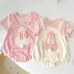 【3M-24M】Baby Girl Cute Cotton Fake Two-piece Splicing Rabbit Embroidered Short-sleeved Romper