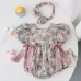 【3M-5Y】Baby Girl Sisterhood Outfit Cute Rose Print Bowknot Puff Sleeve Romper And Dress With Headband - 33401