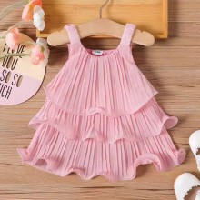 【3M-24M】Baby Girl Sweet Pink Pleated Tiered Sleeveless Cake Dress