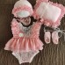 【0M-12M】4-piece Baby Girl Cute And Fashion Lace Ruffle Romper Set Gift Box Including Hat Pillow And Socks