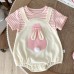 【3M-24M】Baby Girl Cute Cotton Fake Two-piece Splicing Rabbit Embroidered Short-sleeved Romper