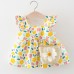 【6M-3Y】Baby Girl Sweet Floral Print Ruffle Square Neck Dress With Crossbody Bag