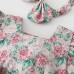 【3M-5Y】Baby Girl Sisterhood Outfit Cute Rose Print Bowknot Puff Sleeve Romper And Dress With Headband - 33401