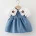 【6M-3Y】Baby Girls Sweet Fake Two Piece Ruffled Doll Collar Denim Dress