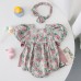 【3M-5Y】Baby Girl Sisterhood Outfit Cute Rose Print Bowknot Puff Sleeve Romper And Dress With Headband - 33401