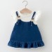 【6M-3Y】Baby Girl Cute Fake Two Piece Ruffle Splicing Denim Dress