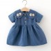 【6M-3Y】Baby Girls Sweet Bowknot Doll Collar Short Sleeve Denim Dress