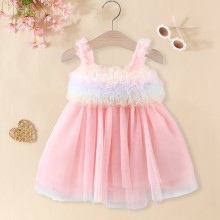 【9M-3Y】Baby Girl Sweet Ruffled Mesh Suspender Princess Dress