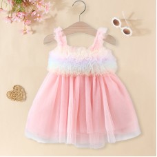 【9M-3Y】Baby Girl Sweet Ruffled Mesh Suspender Princess Dress