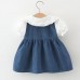 【6M-3Y】Baby Girls Sweet Fake Two Piece Ruffled Doll Collar Denim Dress