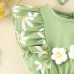 【0M-18M】2-piece Baby Girl Cute Daisy Print Ruffled Sleeveless Romper With Headband