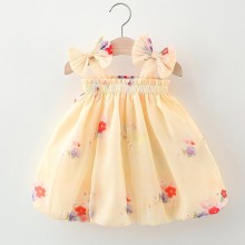 【9M-3Y】Baby Girl Sweet Chiffon Flower Print Bowknot Sleeveless Princess Dress