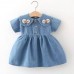 【6M-3Y】Baby Girls Sweet Bowknot Doll Collar Short Sleeve Denim Dress