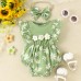 【0M-18M】2-piece Baby Girl Cute Daisy Print Ruffled Sleeveless Romper With Headband