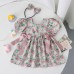 【3M-5Y】Baby Girl Sisterhood Outfit Cute Rose Print Bowknot Puff Sleeve Romper And Dress With Headband - 33401