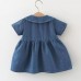 【6M-3Y】Baby Girls Sweet Bowknot Doll Collar Short Sleeve Denim Dress