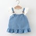 【6M-3Y】Baby Girl Cute Fake Two Piece Ruffle Splicing Denim Dress