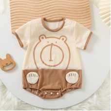 【3M-24M】Unisex Baby Cute Cartoon Print Colorblock Short-sleeved Romper