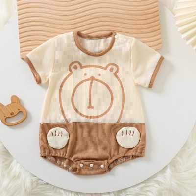 【3M-24M】Unisex Baby Cute Cartoon Print Colorblock Short-sleeved Romper