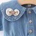 【6M-3Y】Baby Girls Sweet Bowknot Doll Collar Short Sleeve Denim Dress