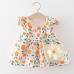 【6M-3Y】Baby Girl Sweet Floral Print Ruffle Square Neck Dress With Crossbody Bag