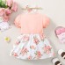 【6M-3Y】2-piece Baby Girl Pink Floral Short Sleeve Dress With Hairband