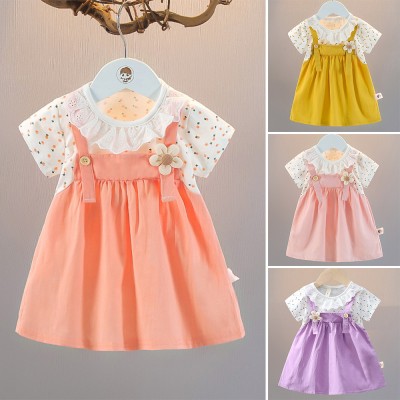 【9M-3Y】Baby Girl Floral Fake Two Piece Short Sleeve Dress