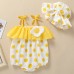 【3M-24M】2-piece Baby Girls Cotton Polka Dot Print Sling Romper With Hat