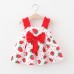 【9M-3Y】2-piece Baby Girl Bow Strawberry Print Sling Dress With Hat